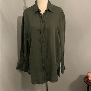 Zara Olive Green Button-Up linen Shirt